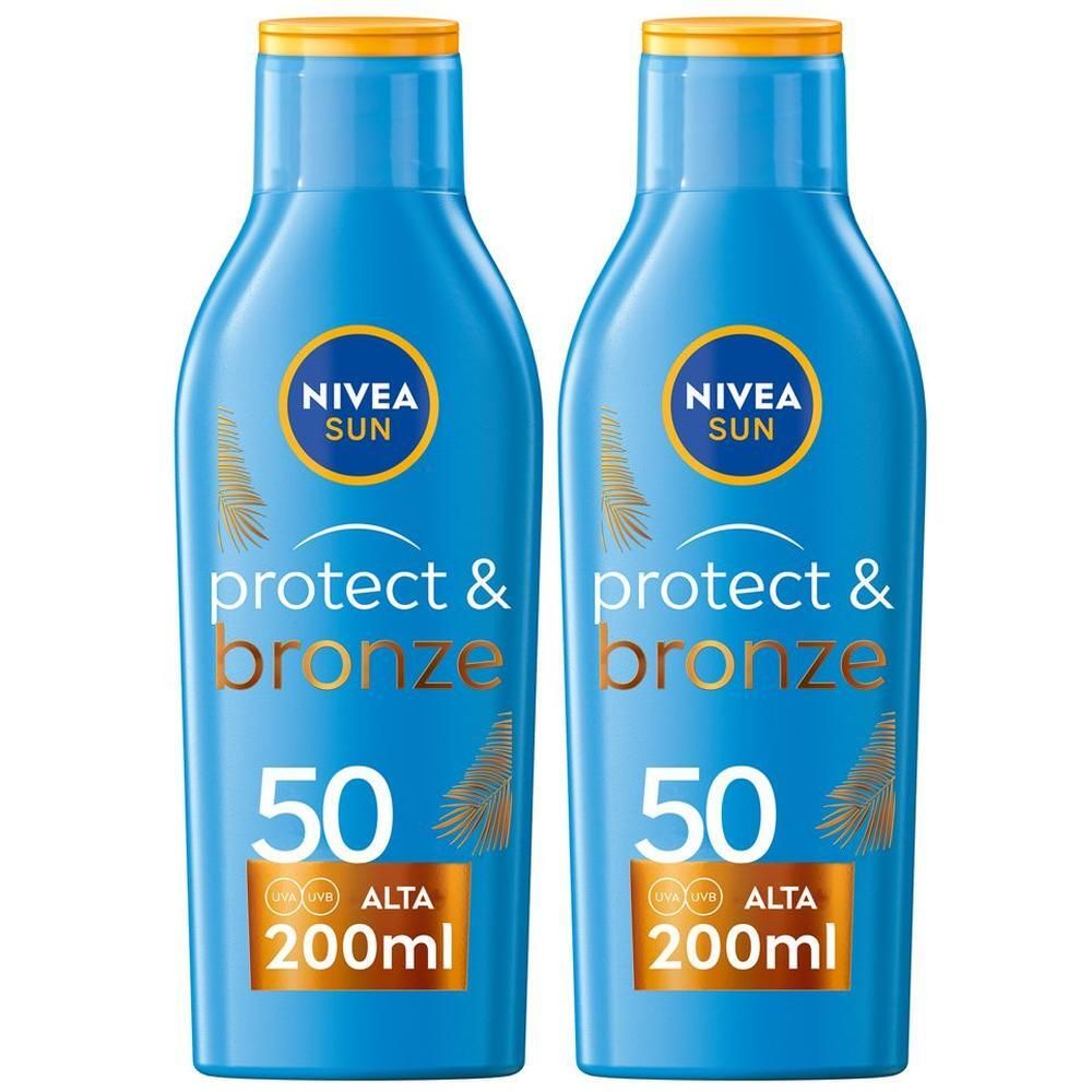 Nivea Sun Latte Solare Protect & Bronze FP50 200 ml, Crema solare 50 per un'abbronzatura dorata