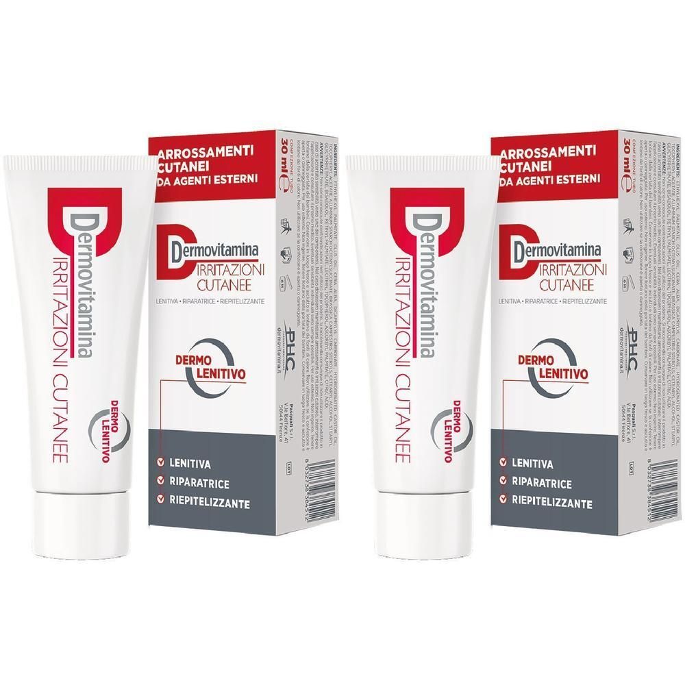 Due tubi e scatole Dermovitamina Irritazioni Cutanee, 30 ml.