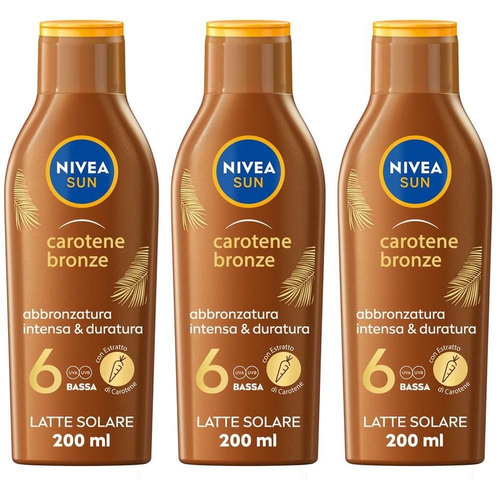 Nivea Sun Latte Solare Carotene Bronze FP6 200 ml, Crema solare abbronzante FP6 per una pelle dorata