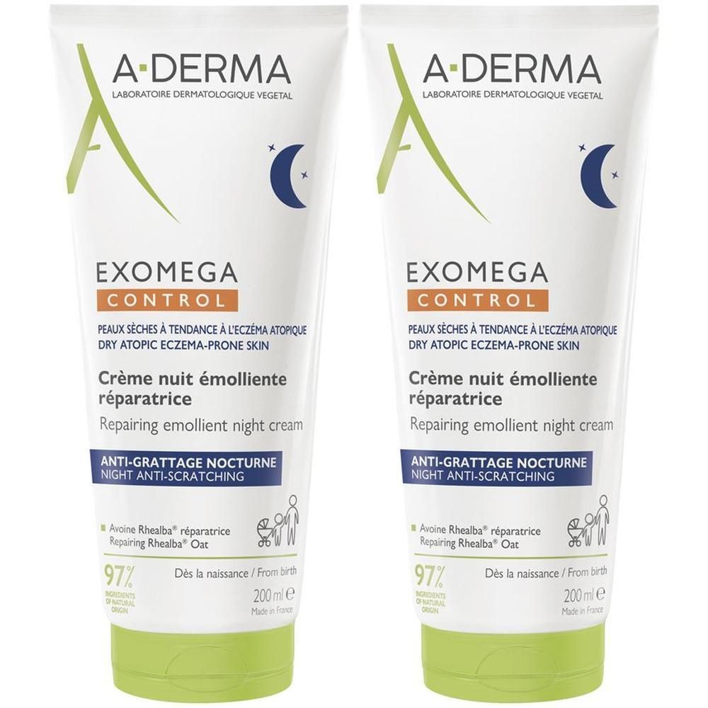 A-Derma Exomega Control Crema Notte emolliente ristrutturante, Lenisce la sensazione di prurito, aiuta a ritrovare il sonno, Pelle secca a tendenza atopica, 200ml