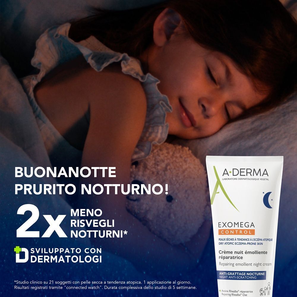 A-Derma Exomega Control Crema Notte emolliente ristrutturante, Lenisce la sensazione di prurito, aiuta a ritrovare il sonno, Pelle secca a tendenza atopica, 200ml