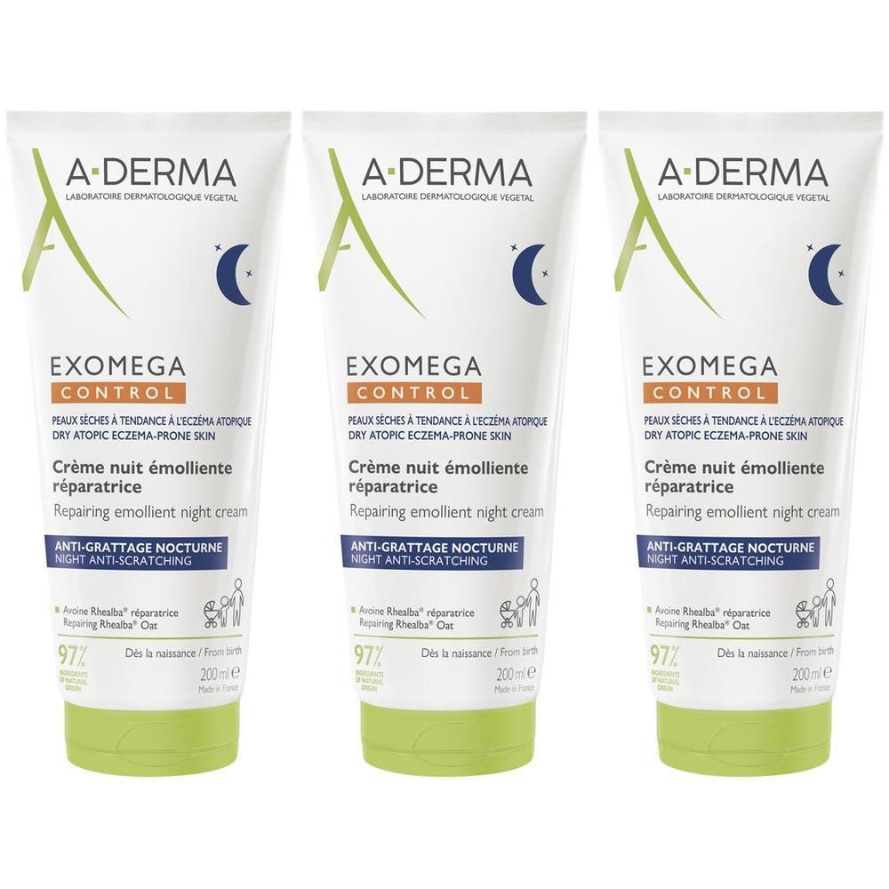 A-Derma Exomega Control Crema Notte emolliente ristrutturante, Lenisce la sensazione di prurito, aiuta a ritrovare il sonno, Pelle secca a tendenza atopica, 200ml