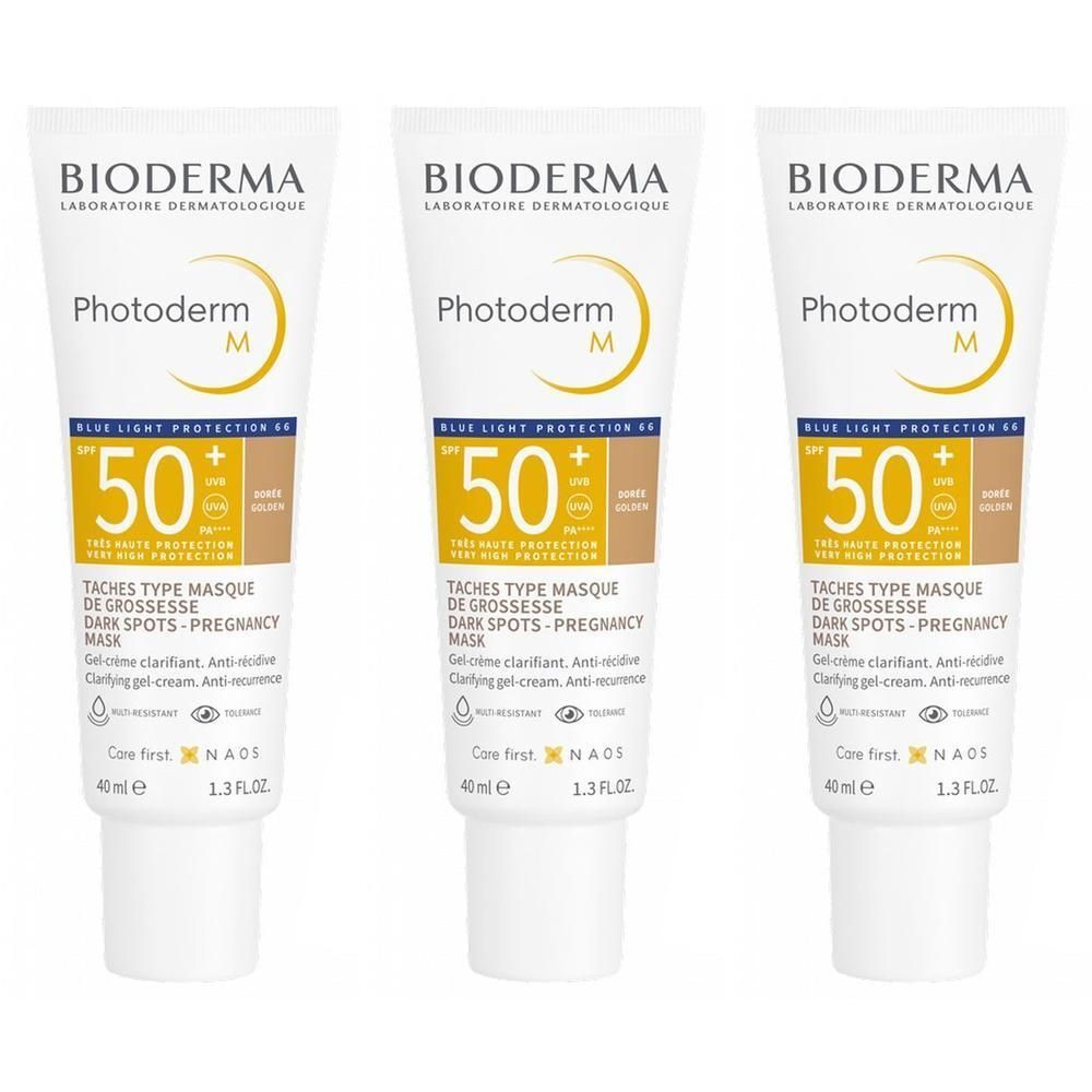 Tre tubi di crema solare BIODERMA Photoderm M Dorée SPF50+, 40ml.