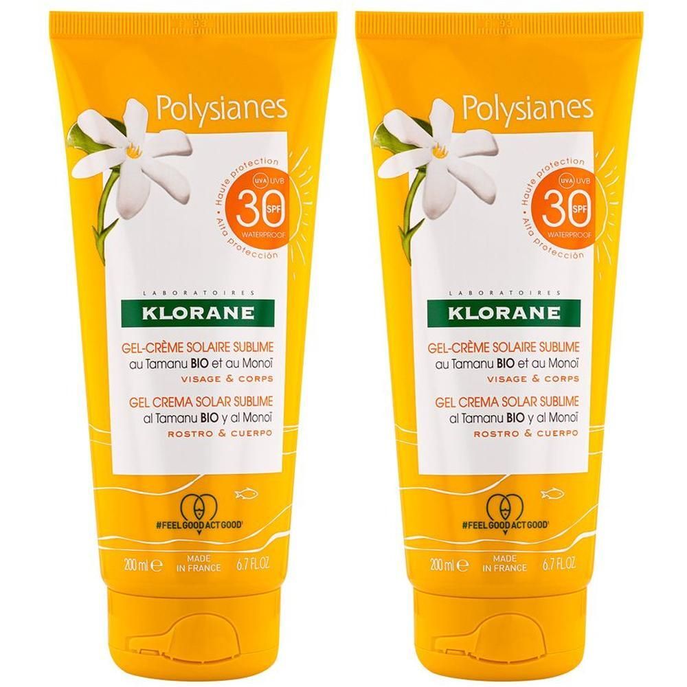 Due Klorane Gel-Crema Solare Sublime SPF 30 con Tamanu BIO e Monoï.