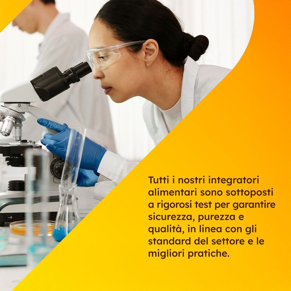 Scienziati in laboratorio che testano sicurezza e qualità degli integratori alimentari.
