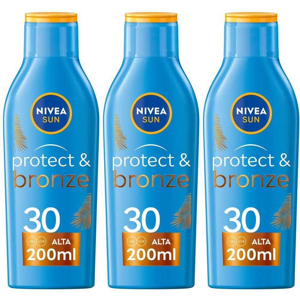 Nivea Sun Latte Solare Protect & Bronze FP30 200 ml, Crema solare 30 per un'abbronzatura dorata