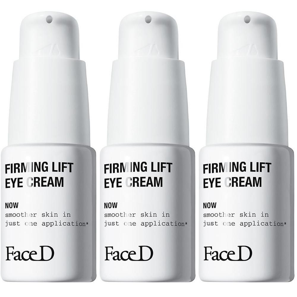 Tre flaconi pompa bianchi di Face D Firming Lift Eye Cream.