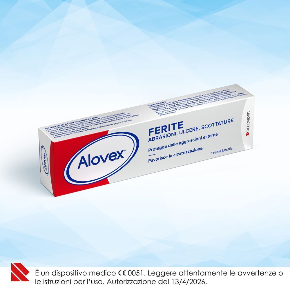 Una confezione di Alovex Ferite Crema Idrofila su sfondo bianco.