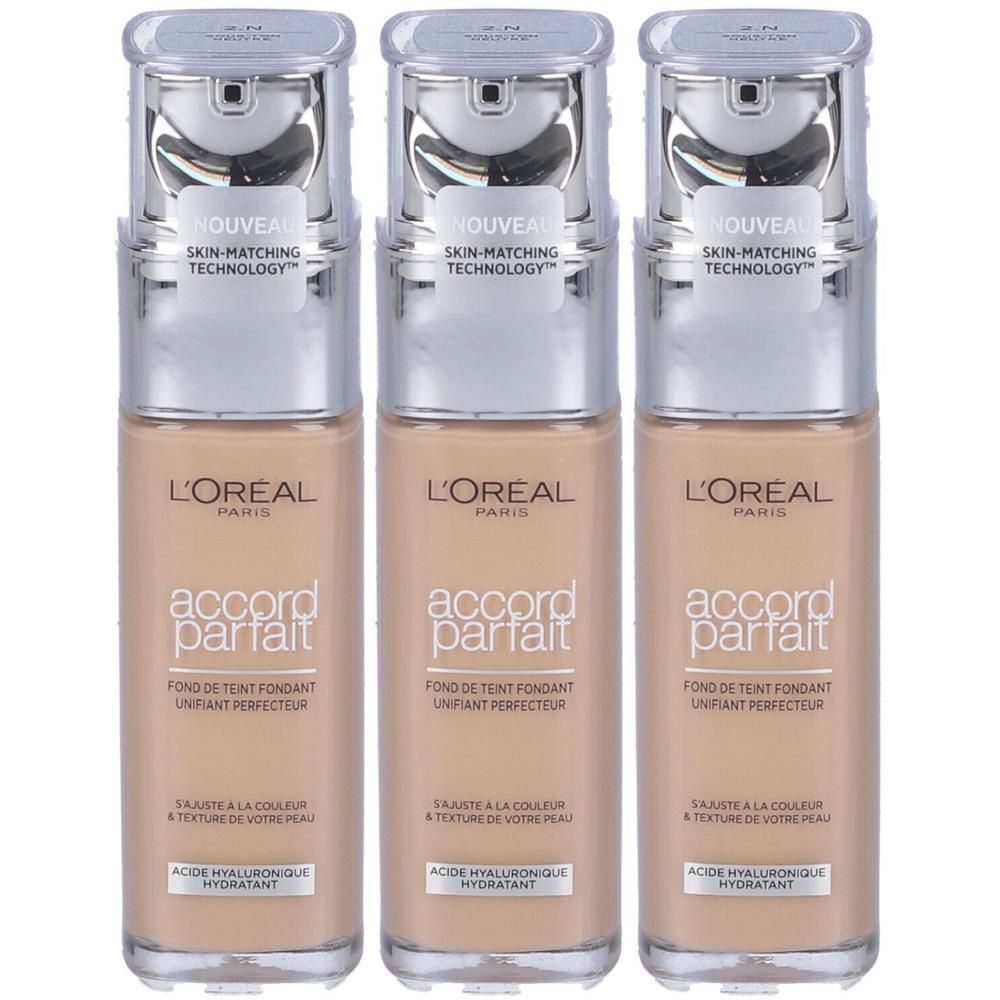 L'Oréal Paris MakeUp Fondotinta  Accord Parfait, Effetto Naturale, Arricchito con Acido Ialuronico, 2.N Vanille/Vanilla, 30 ml