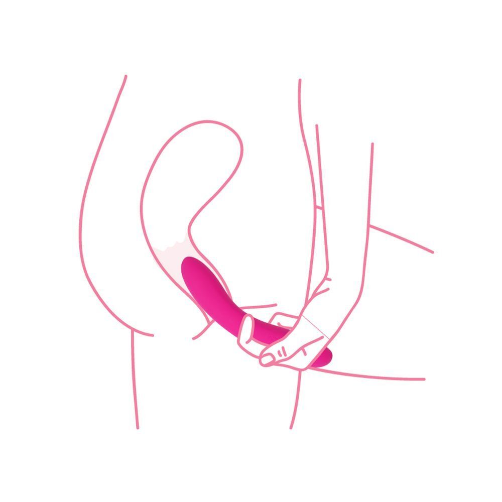 Illustrazione: mano che introduce un vibratore rosa nella zona intima.