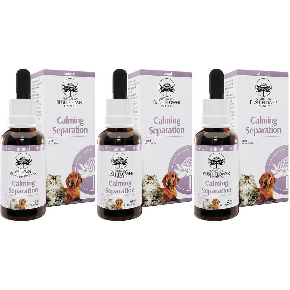 Tre flaconi con contagocce e scatole, Australian Bush Flower Essences Calming Separation.