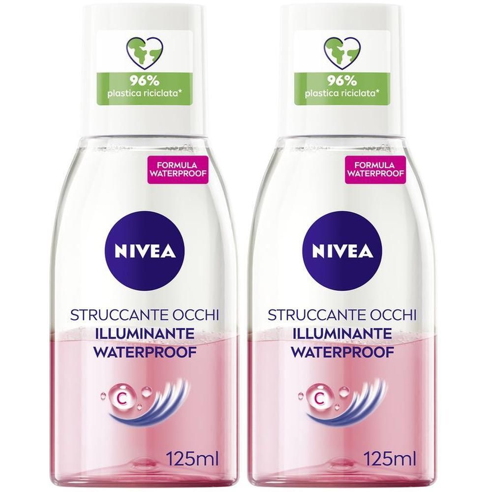 Nivea Struccante Occhi Bifase Illuminante Waterproof 125 ml, Olio struccante bifasico per gli occhi
