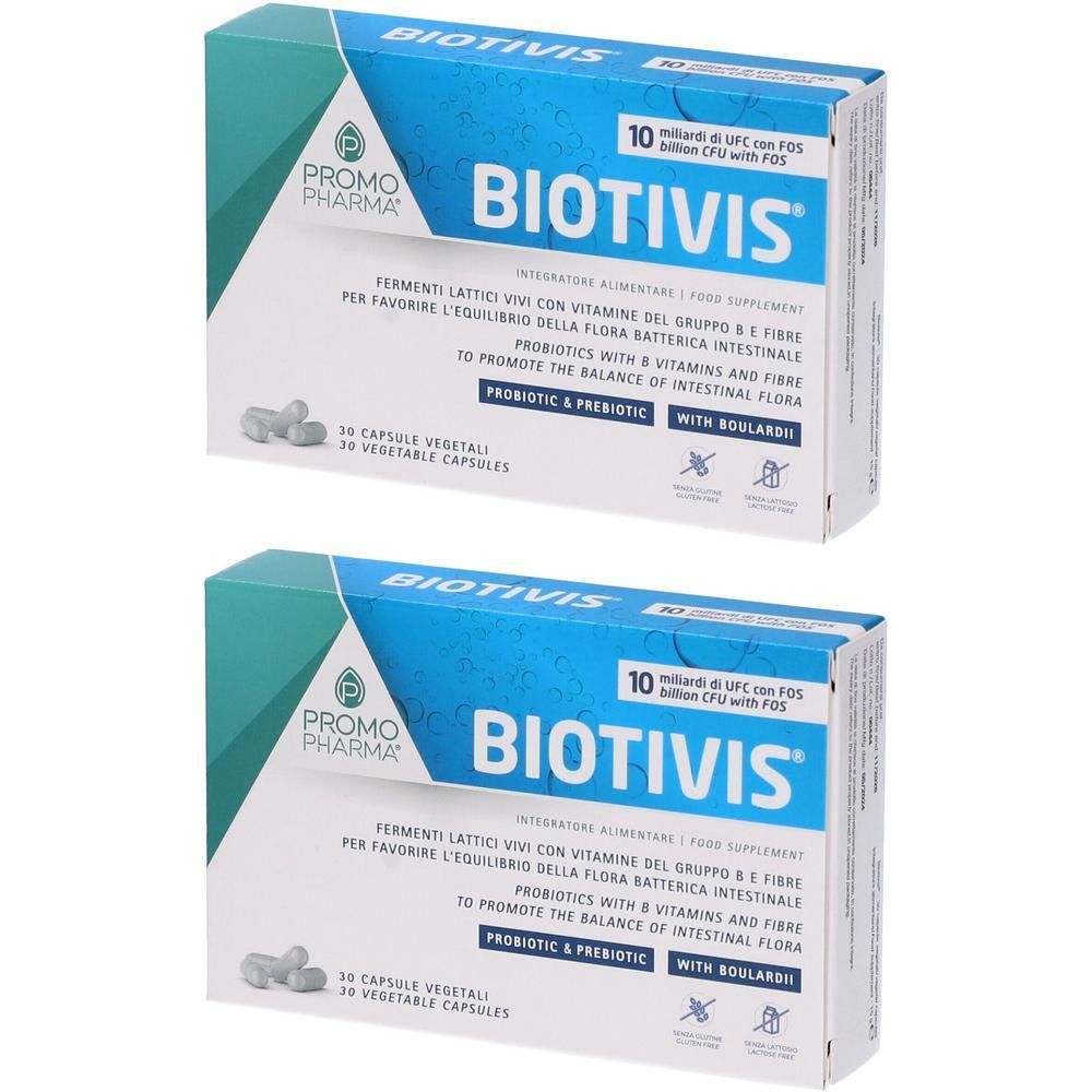 Due confezioni di Biotivis Probiotici con vitamine e fibre. 30 capsule vegetali per confezione.
