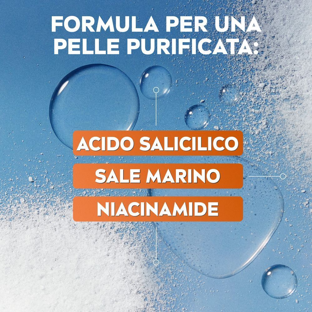 Formula scrub Nivea Derma Skin Clear: acido salicilico, sale marino, niacinamide.