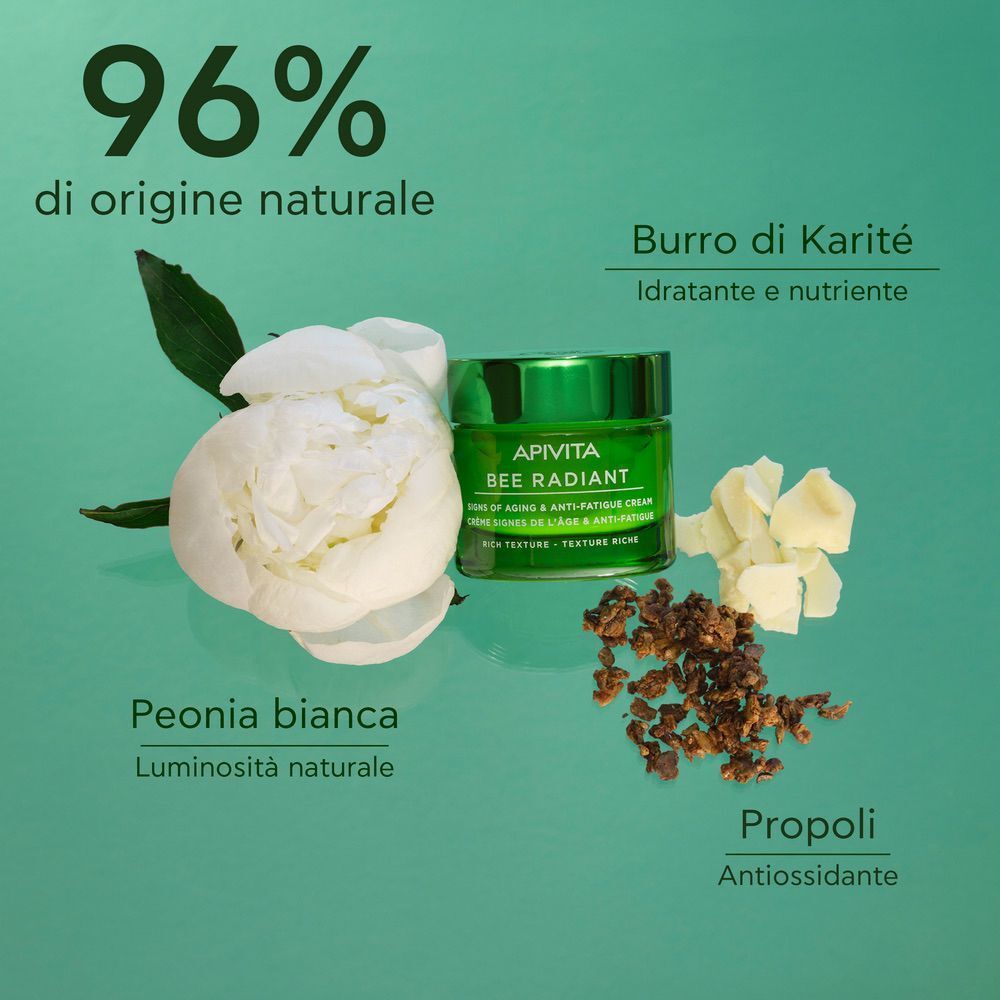 Crema viso APIVITA Bee Radiant con peonia, propoli e burro di karité.