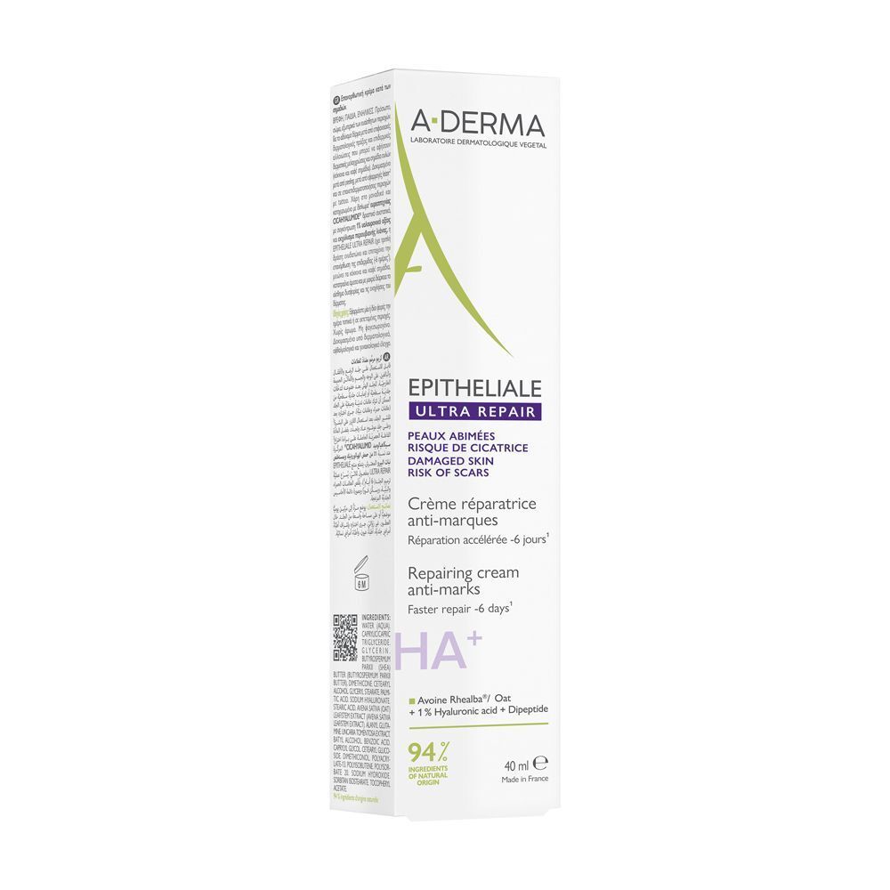 Confezione di vendita della crema A-Derma Epitheliale Ultra Repair con acido ialuronico.