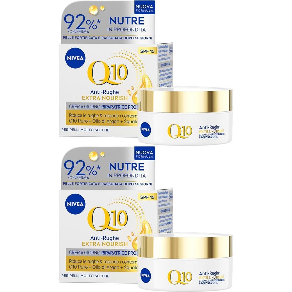 Nivea Q10 Anti-Rughe Extra Nutriente Crema Giorno Riparatrice SPF 15 50 ml, Crema viso antirughe