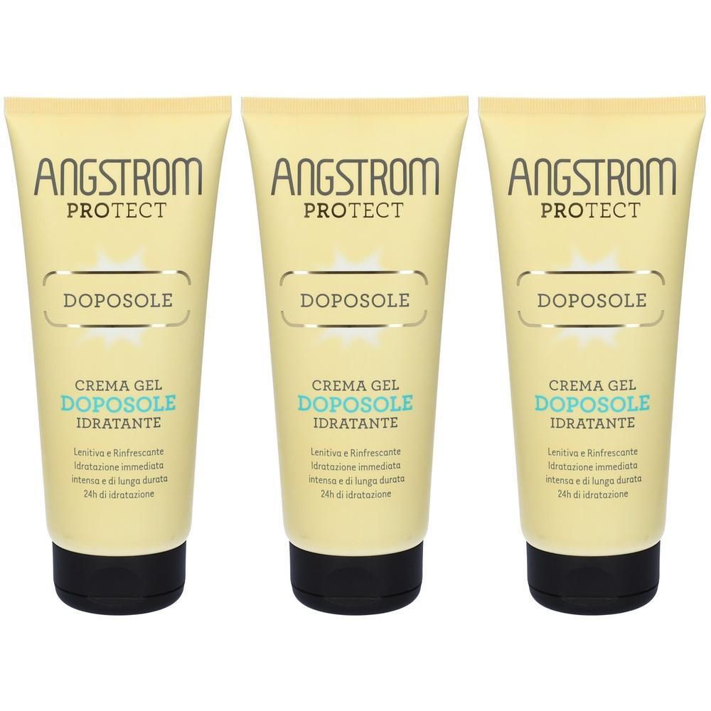Tre tubi di Angstrom Protect Crema Gel Doposole. Gel idratante doposole.