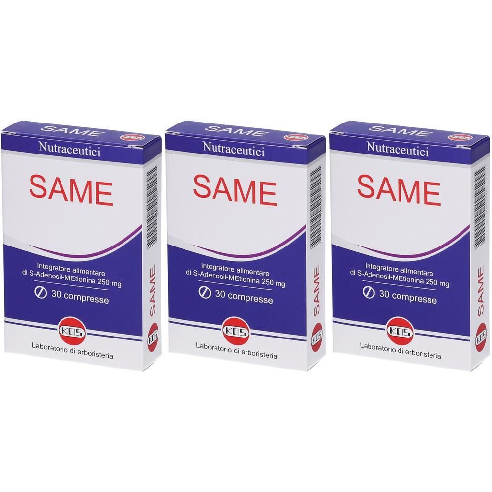Tre confezioni di KOS Same, integratore alimentare, 30 compresse ciascuna.