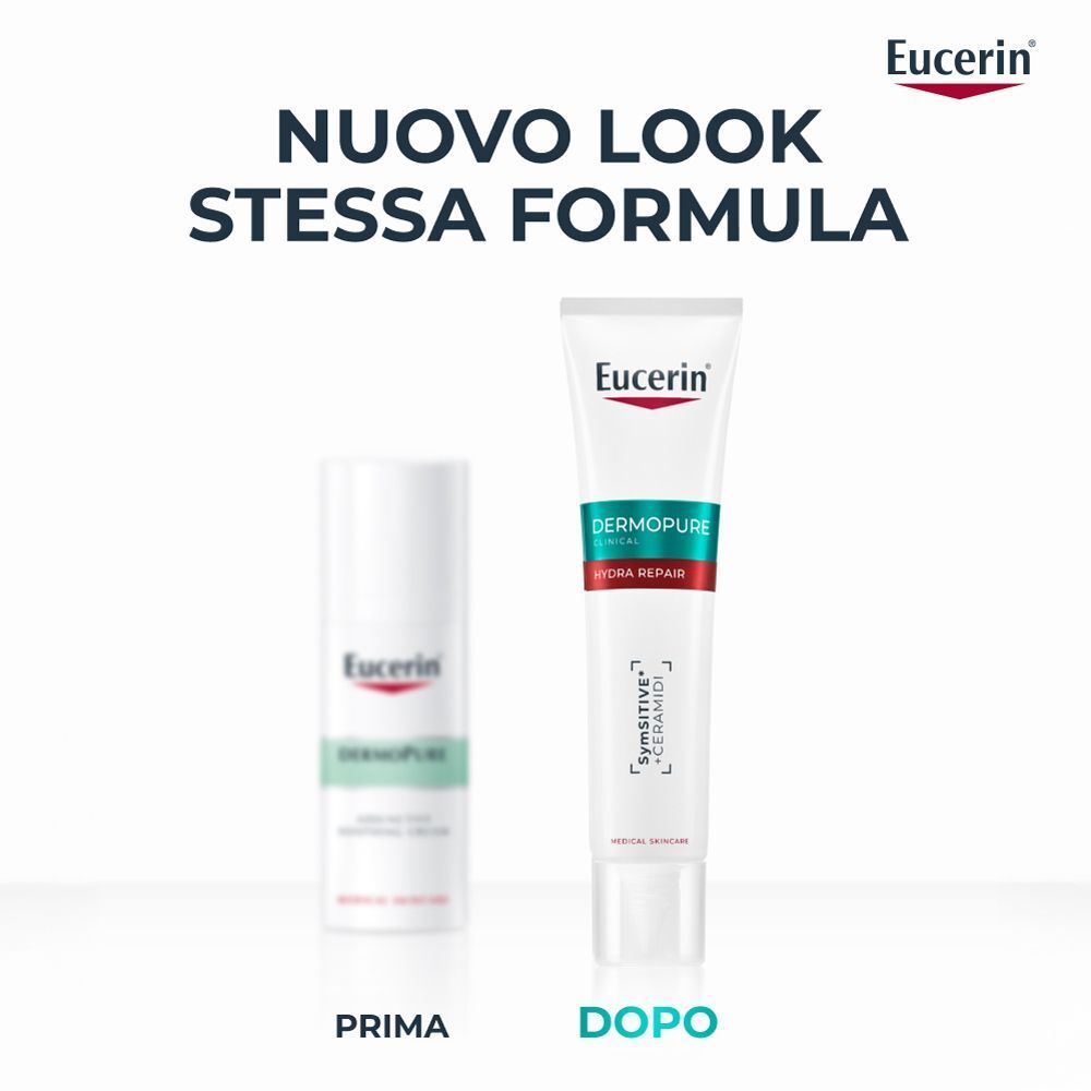 Confronto tra il vecchio e il nuovo design di Eucerin Dermopure Hydra Repair.