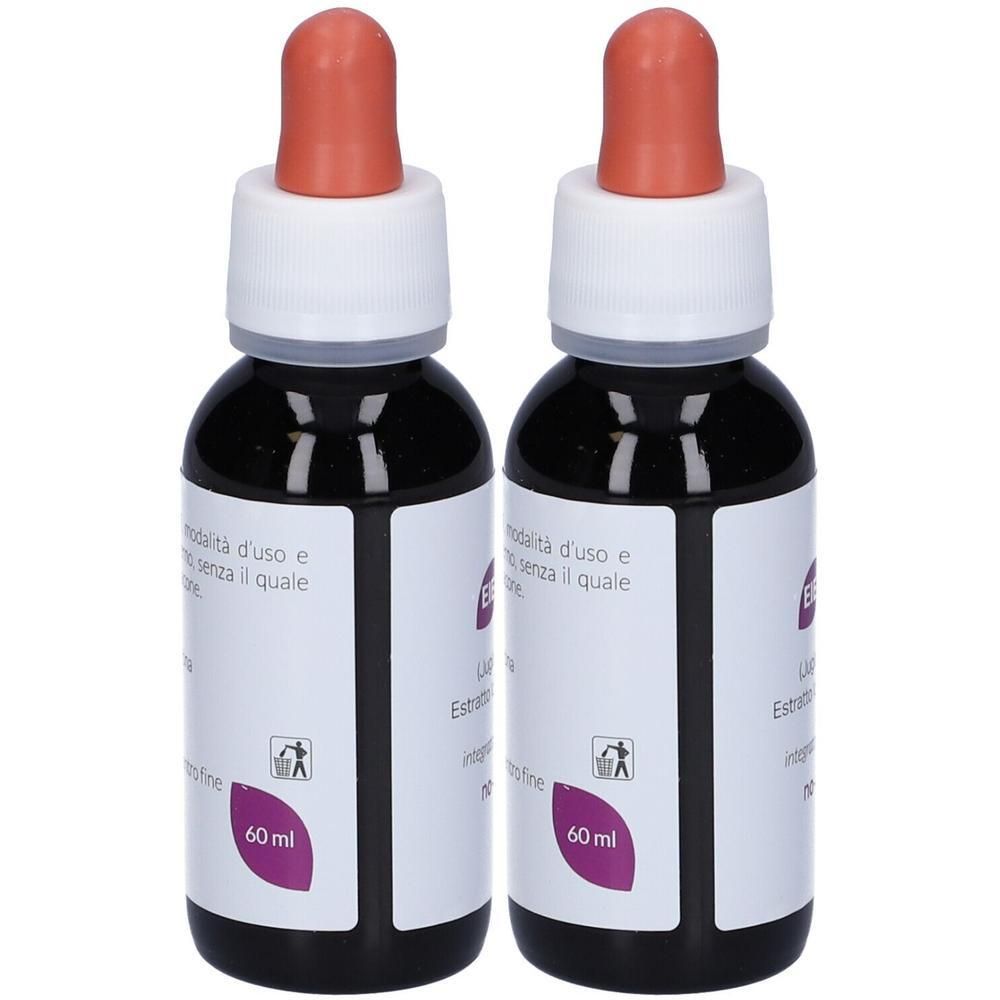 Due flaconi in vetro scuro con contagocce, ciascuno da 60 ml.