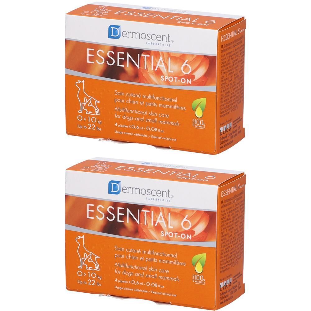Due confezioni Dermoscent ESSENTIAL 6 SPOT-ON per cani e piccoli mammiferi.