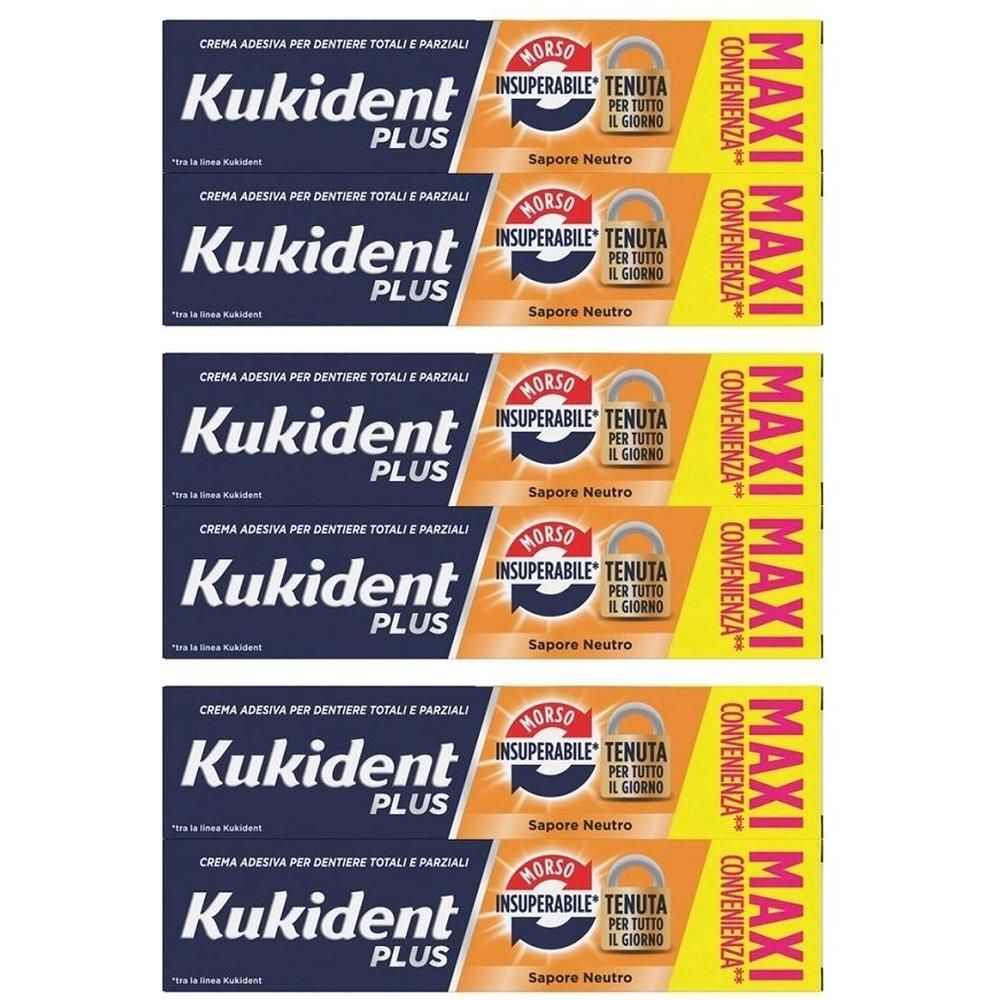 Tre confezioni di crema adesiva Kukident Plus, Sapore Neutro.