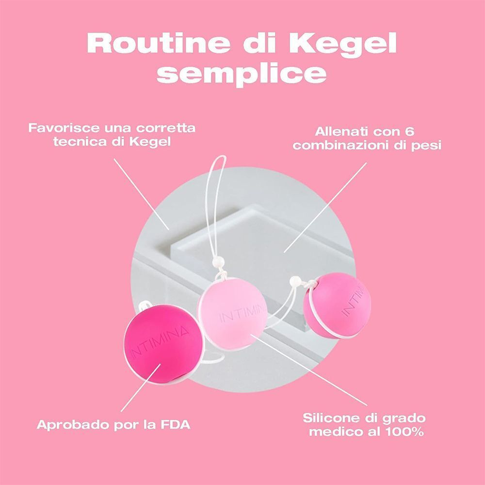 Tre sfere Kegel rosa di diverse dimensioni, silicone medicale.