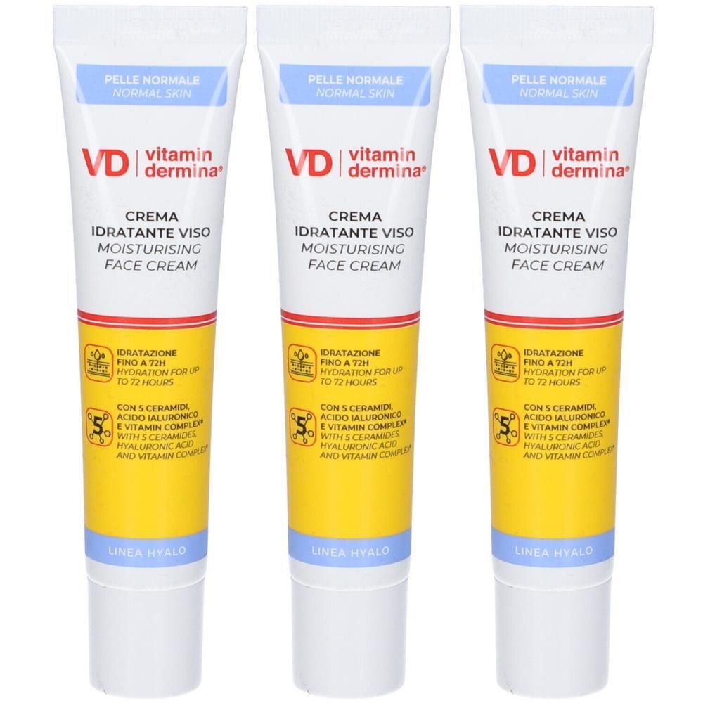 Tre tubi di crema viso idratante VD Vitamindermina.