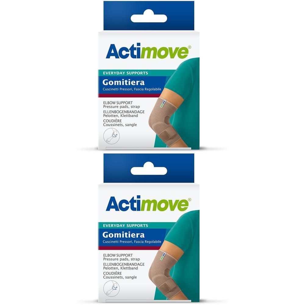 Due confezioni di supporti quotidiani Actimove Gomitiera, ginocchiera con chiusura in velcro.
