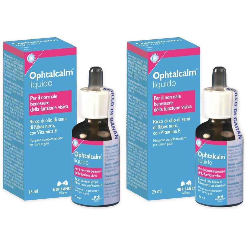 Ophtalcalm liquido gocce oculari per cani e gatti, due flaconcini da 25ml.