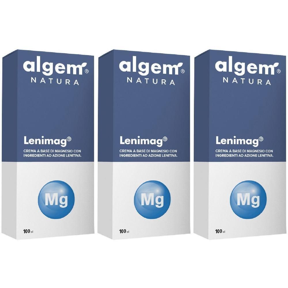 Tre confezioni di crema Algem Natura Lenimag a base di magnesio.