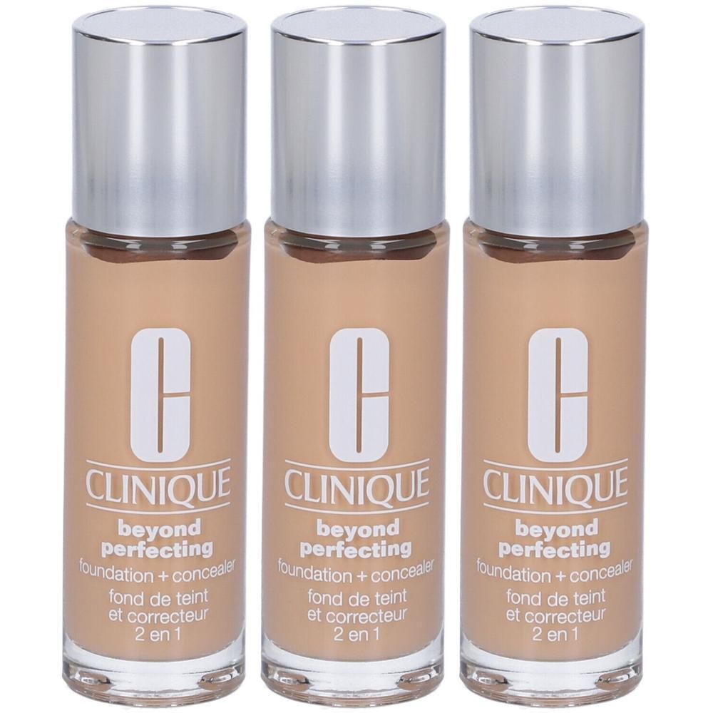 Tre flaconi di fondotinta + correttore Clinique Beyond Perfecting, color beige.