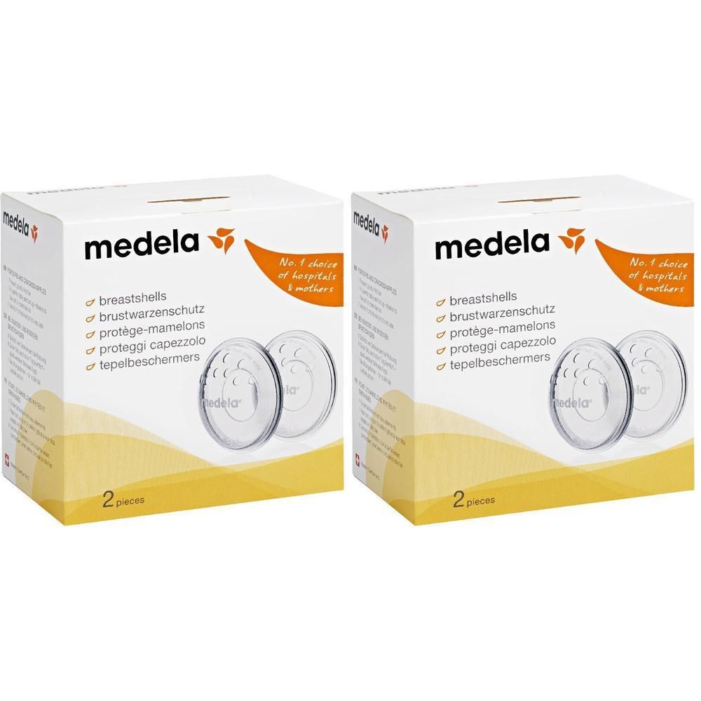 Due confezioni di paracapezzoli Medela, 2 pezzi per confezione.