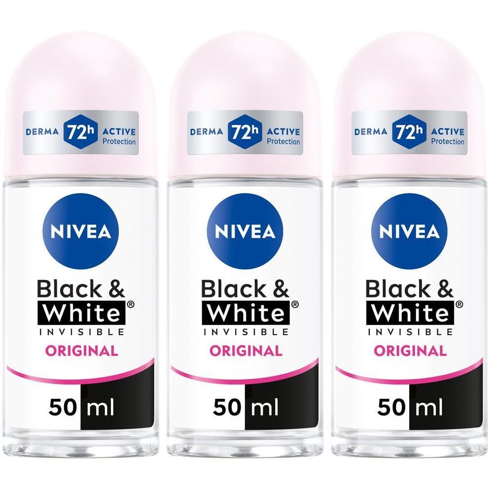 Nivea Black & White Invisible Original Roll-on 50 ml, Deodorante roll on donna antitraspirante 72h
