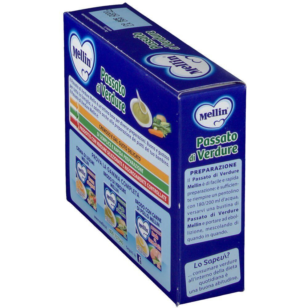 Scatola Mellin Passato di Verdure con illustrazione di verdure.