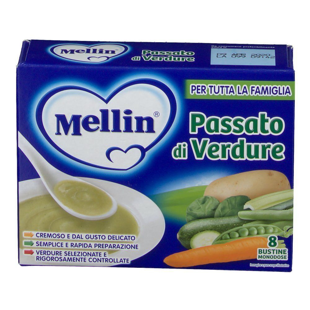 Confezione Mellin Passato di Verdure, 8 bustine monodose.