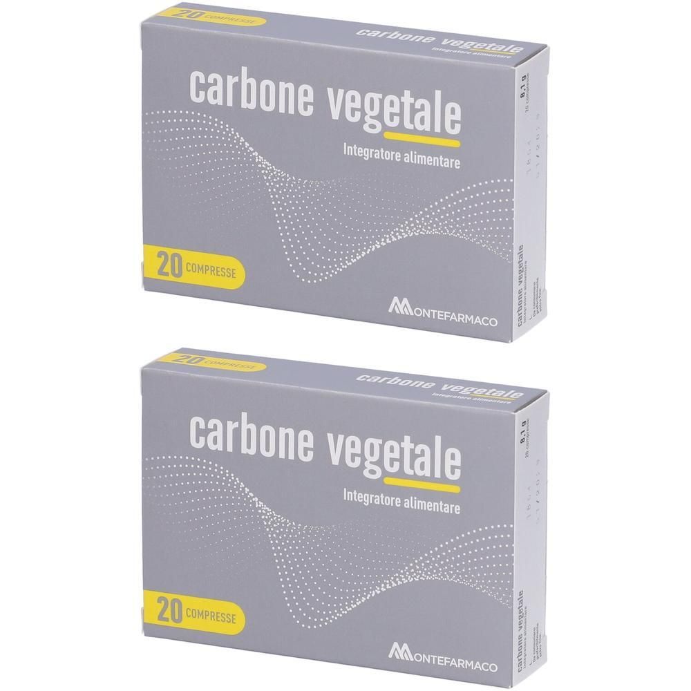 Due confezioni di Montermaco Carbone Vegetale Compresse, 20 compresse per confezione.