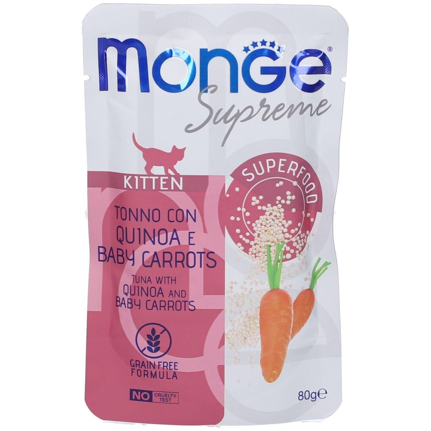 Monge Supreme Kitten busta tonno, quinoa e carote.