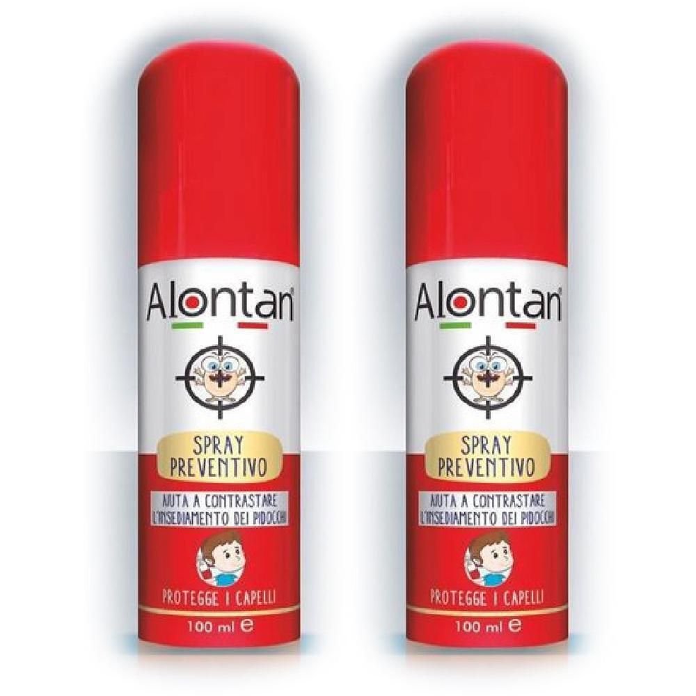Due flaconi spray rossi Alontan, 100 ml.