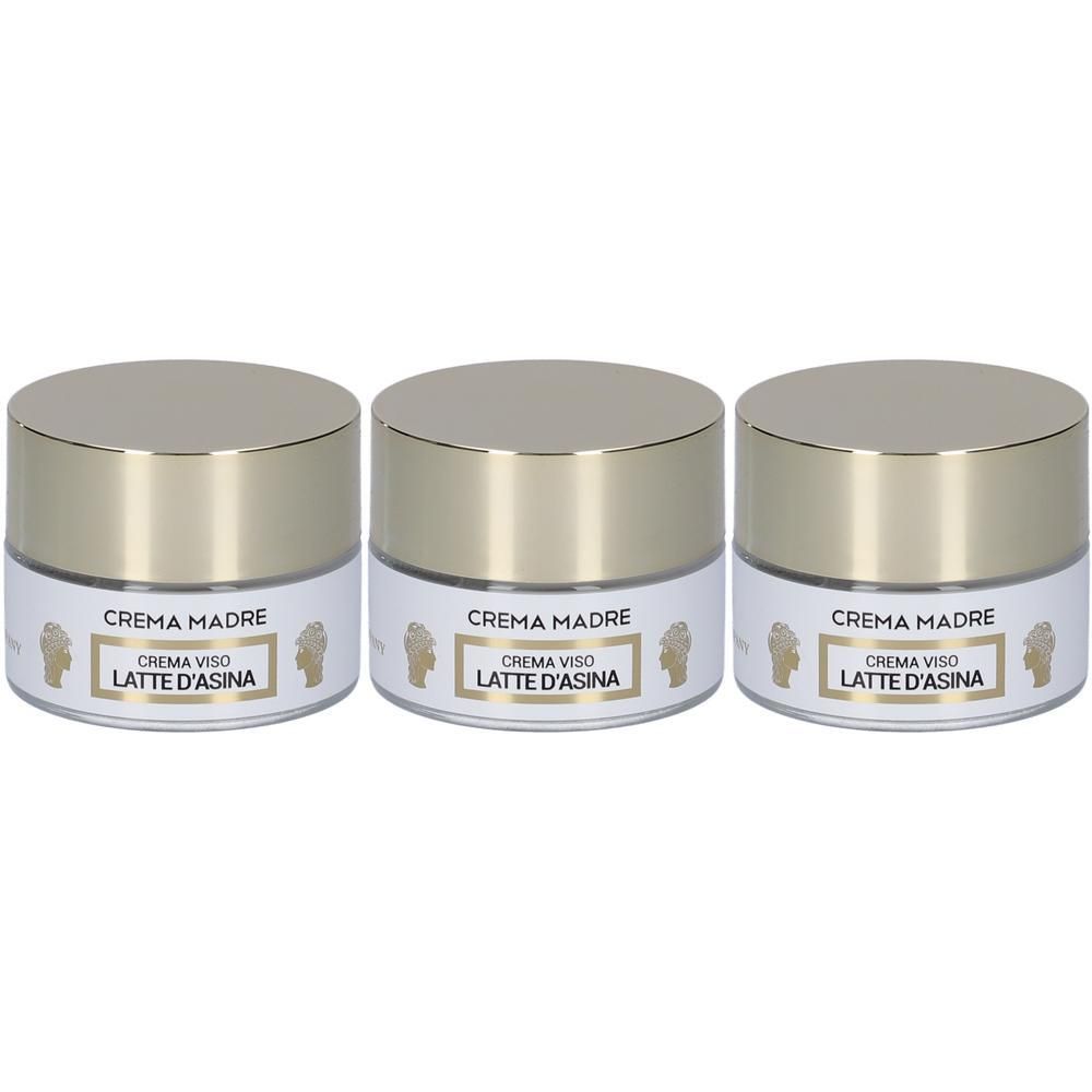 Tre barattoli di crema viso al latte d'asina.