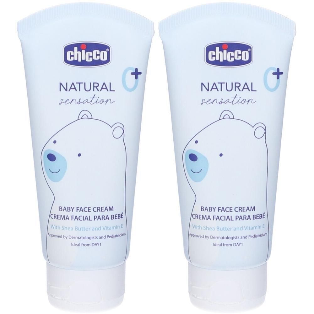 Due tubetti di crema viso per neonati Chicco Natural Sensation con disegno di orso.