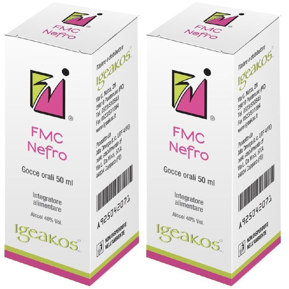 Due confezioni di FMC Nefro Gocce Orali 50 ml. Integratore alimentare.