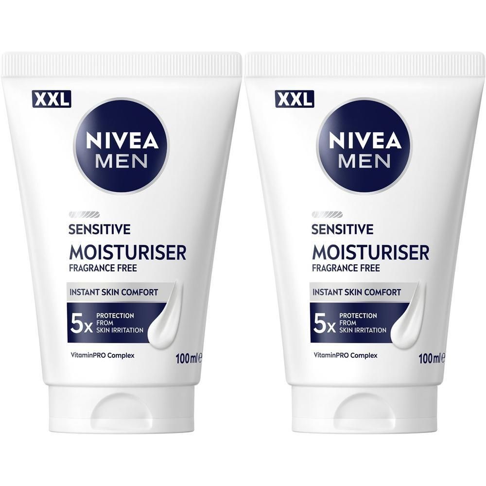 Due tubi di crema idratante Nivea Men Sensitive, 100ml.