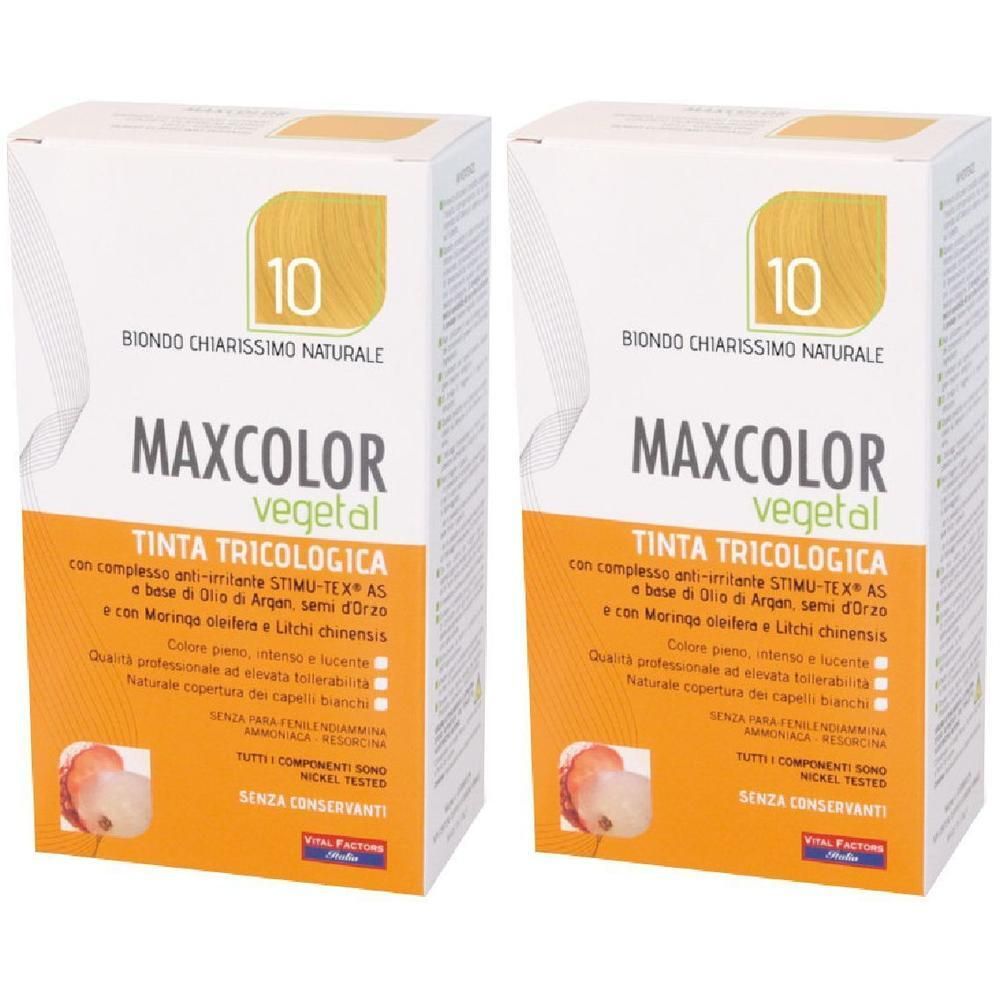 Due confezioni di tinta per capelli MAXCOLOR vegetal, tonalità 10.