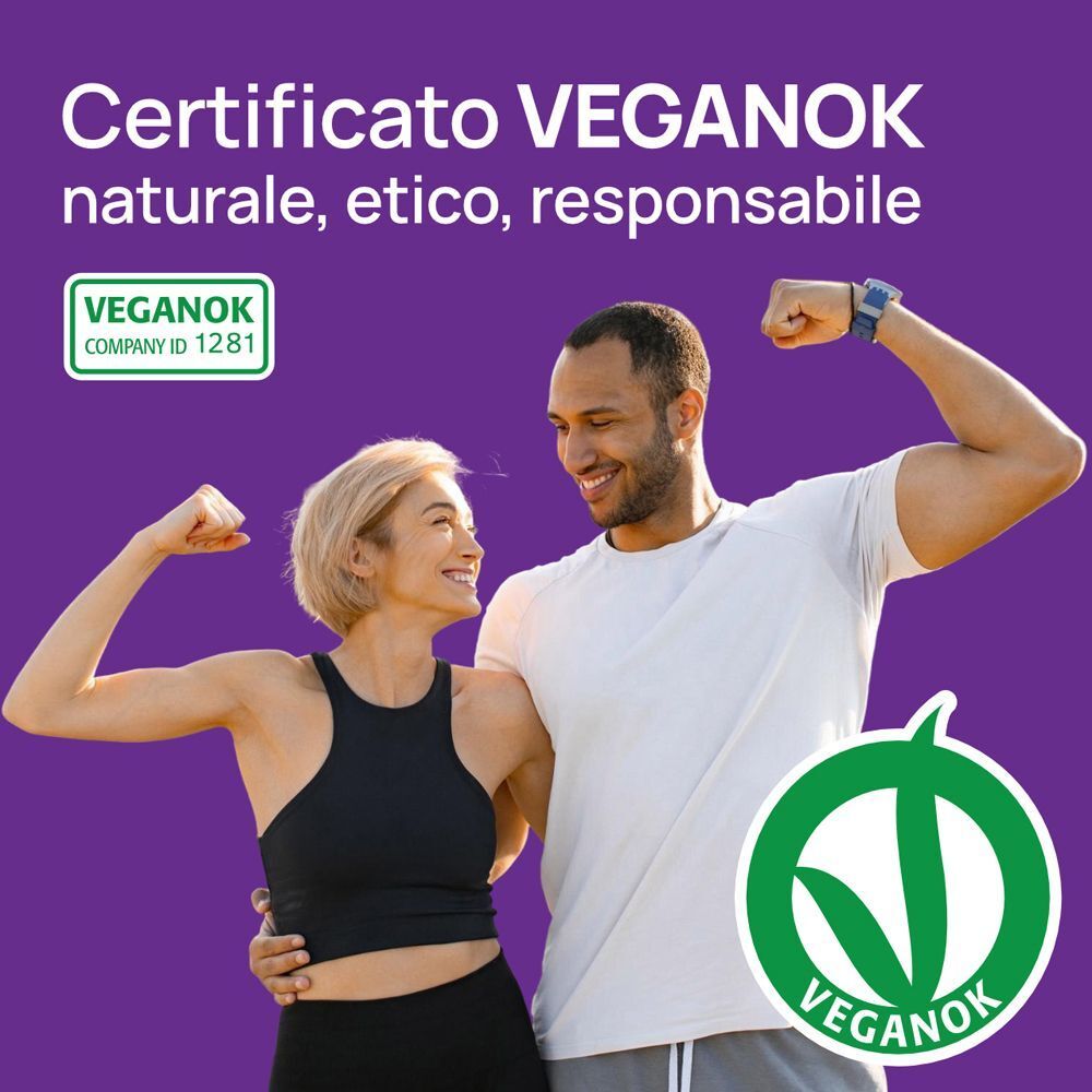 Coppia con certificazione VEGANOK, simbolo di prodotti naturali ed etici.