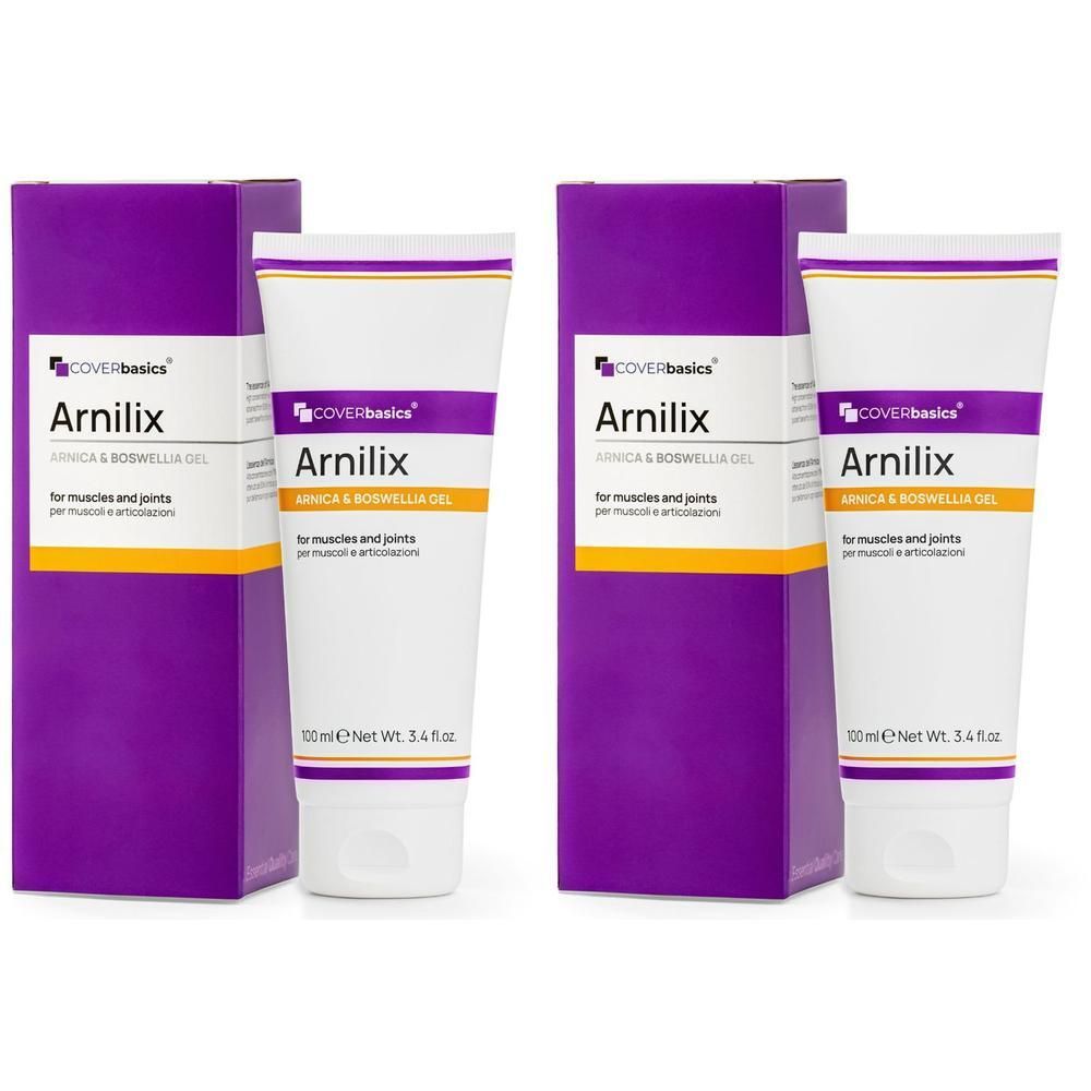Due tubi e astucci di COVERbasics Arnilix Gel Arnica & Boswellia.