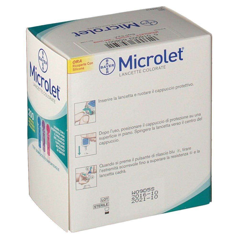 Bayer Microlet lancette colorate per misuratori di glicemia.