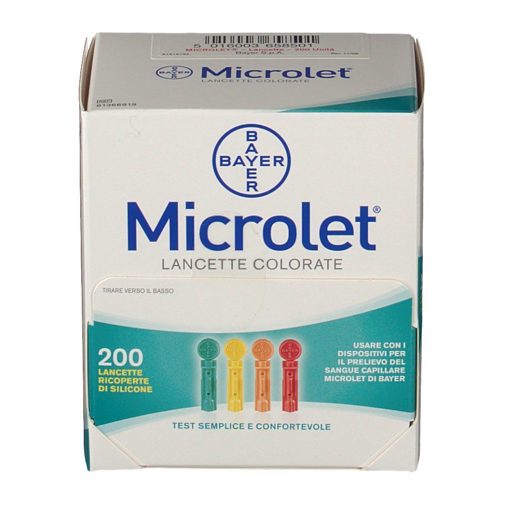 Confezione per 200 lancette colorate Bayer Microlet.