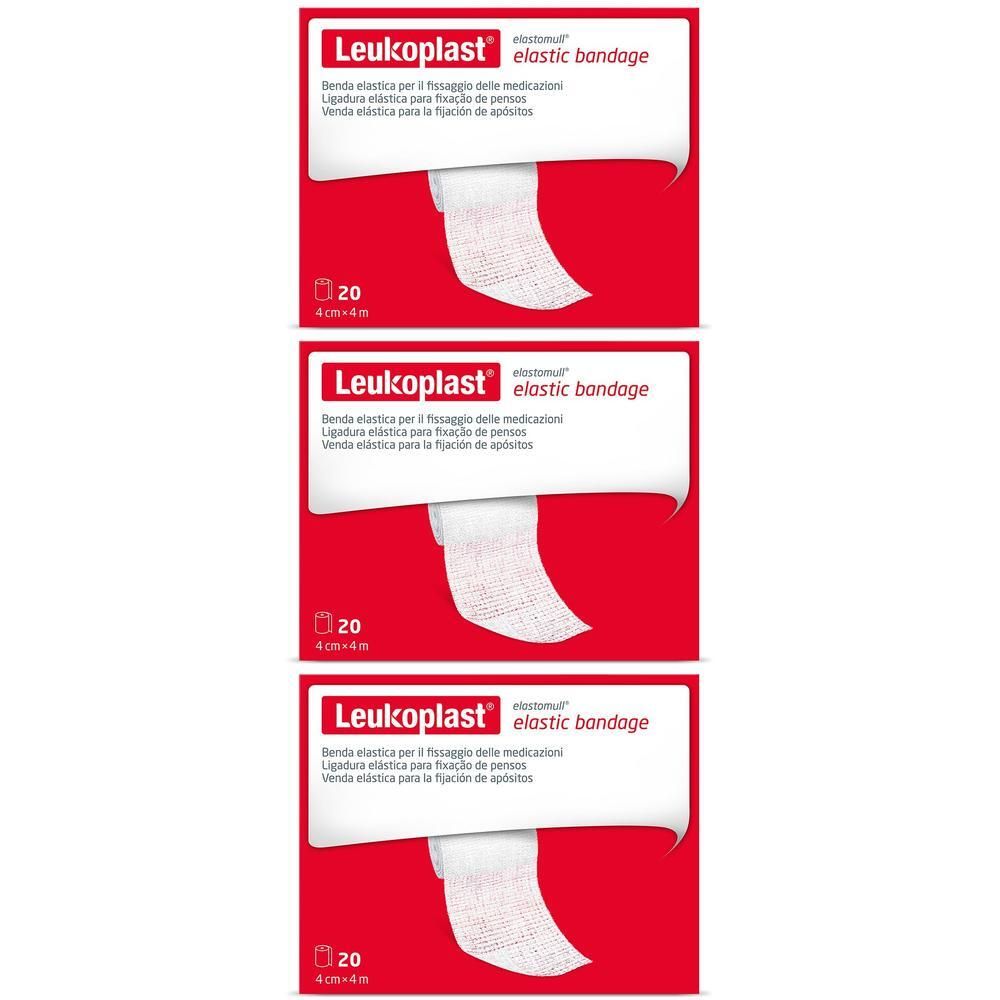 Tre confezioni di bende elastiche Leukoplast Elastomull, 20 pezzi da 4cm x 4m.